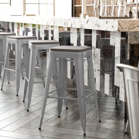 Flash Furniture 30" Silver Metal Stool-Gray Poly Seat CH-31320-30-SIL-PL2G-GG